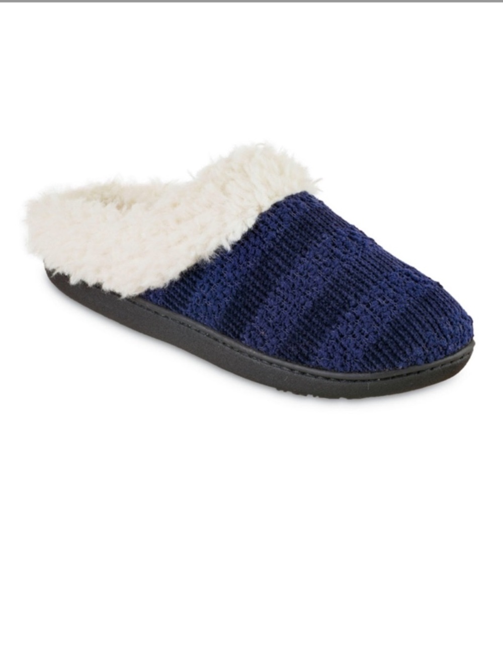 Isotoner Women’s Blue Striped Chenille Hoodback Slippers